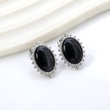 Loose Bead Edge Oval with White / Black / Red / Green Cat's Eye Stones Earrings 14.8*21mm