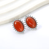 Loose Bead Edge Oval with White / Black / Red / Green Cat's Eye Stones Earrings 14.8*21mm