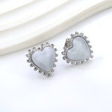 Loose Bead Edge Heart with White / Black / Red / Green Cat's Eye Stones Earrings 17.8*17.5mm