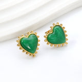 Loose Bead Edge Heart with White / Black / Red / Green Cat's Eye Stones Earrings 17.8*17.5mm