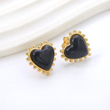 Loose Bead Edge Heart with White / Black / Red / Green Cat's Eye Stones Earrings 17.8*17.5mm