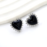 Loose Bead Edge Heart with White / Black / Red / Green Cat's Eye Stones Earrings 17.8*17.5mm