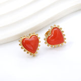 Loose Bead Edge Heart with White / Black / Red / Green Cat's Eye Stones Earrings 17.8*17.5mm