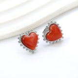 Loose Bead Edge Heart with White / Black / Red / Green Cat's Eye Stones Earrings 17.8*17.5mm