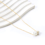 2 large and small white pearls 6.4+8mm necklace 44+5cm