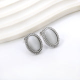 Lace Oval with White / Black / Red / Green Cat's Eye Earrings 15.2*19.2mm