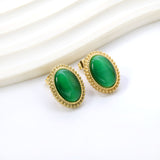 Lace Oval with White / Black / Red / Green Cat's Eye Earrings 15.2*19.2mm