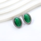 Lace Oval with White / Black / Red / Green Cat's Eye Earrings 15.2*19.2mm