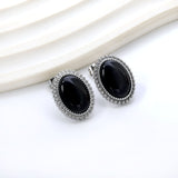 Lace Oval with White / Black / Red / Green Cat's Eye Earrings 15.2*19.2mm