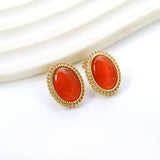 Lace Oval with White / Black / Red / Green Cat's Eye Earrings 15.2*19.2mm