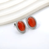 Lace Oval with White / Black / Red / Green Cat's Eye Earrings 15.2*19.2mm