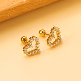 Steel ball screw-in heart shaped hoop earrings with white diamonds 11.2*10mm