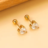 Steel ball screw-in heart shaped earrings with white diamonds 6*6.8mm