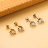 Steel ball screw-in heart shaped earrings with white diamonds 6*6.8mm