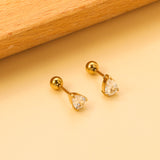 Steel ball screw-in drop earrings with white diamonds 4.8*6.8mm