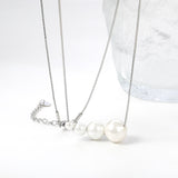 4 large and small white pearls 5+7+10+12mm Necklace 45+5cm