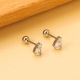 Steel ball screw-in drop earrings with white diamonds 4.8*6.8mm