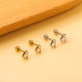 Steel ball screw-in drop earrings with white diamonds 4.8*6.8mm