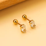 Steel ball screw-in oval earrings with white diamonds 4*6mm