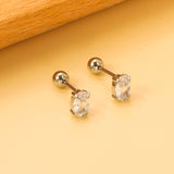 Steel ball screw-in oval earrings with white diamonds 4*6mm