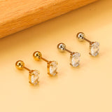 Steel ball screw-in oval earrings with white diamonds 4*6mm