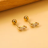 Steel Beads Screwback Horse Eye Earrings with White Diamonds 3.3*7.3mm