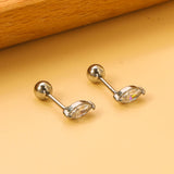 Steel Beads Screwback Horse Eye Earrings with White Diamonds 3.3*7.3mm