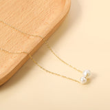 2 large and small white pearls 6.4+8mm necklace 44+5cm