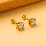 Steel Bead Screwback Round Earrings with White Diamonds 6.9mm