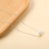 2 large and small white pearls 6.4+8mm necklace 44+5cm steel color