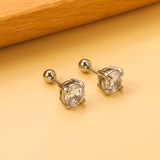 Steel Bead Screwback Round Earrings with White Diamonds 6.9mm