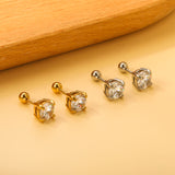 Steel Bead Screwback Round Earrings with White Diamonds 6.9mm