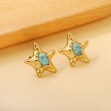 Starfish Pitted Faceted with Oval Blue Turquoise Earrings 21.7mm