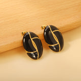 Oval White / Black Drip Earrings with Trim 19.2*27.9mm