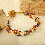 Thick 2*W7.7*H11mm Mixed Color Drops Accessories Buckle Bracelet 17+3+6mm Round Tail Plaque Golden