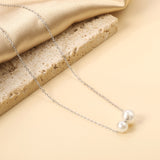 2 large and small white pearls 6.4+8mm necklace 44+5cm