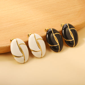 Oval White / Black Drip Earrings with Trim 19.2*27.9mm