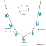 7 Blue Drops Oil Crown Pendant with Diamond Necklace 40+5cm