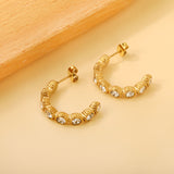 C shape with 8 round white diamonds ear clips 4.7*24mm