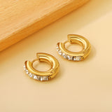 Round with 6 Square White Diamonds Earrings 4.9*20.3mm