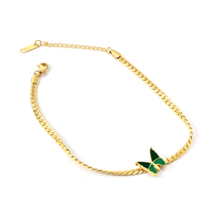 Butterfly with Green Drip Oil 13.7*13mm Anklet 23+5cm Gold Color