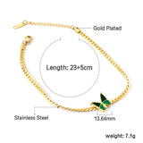 Butterfly with Green Drip Oil 13.7*13mm Anklet 23+5cm Gold Color