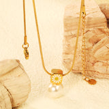 8mm chamfered square+12mm pearl pendant necklace cross chain 40+5cm+6mm round plaque gold color