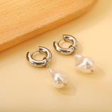 5*20.4mm Round with Shaped White Pearl Stud Earrings 14.9*21.8mm