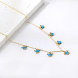 7 Blue Drops Oil Crown Pendant with Diamond Necklace 40+5cm