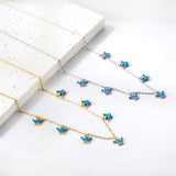 7 Blue Drops Oil Crown Pendant with Diamond Necklace 40+5cm