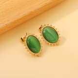 Loose Bead Edge Oval with White / Black / Red / Green Cat's Eye Stones Earrings 14.8*21mm