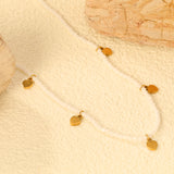 4.5*6mm Peach Heart Accessories +2mm White/Mineral Black Beads Necklace 40+5cm+6mm Round Plaque Gold Color