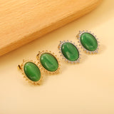 Loose Bead Edge Oval with White / Black / Red / Green Cat's Eye Stones Earrings 14.8*21mm