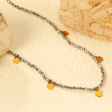 4.5*6mm Peach Heart Accessories +2mm White/Mineral Black Beads Necklace 40+5cm+6mm Round Plaque Gold Color